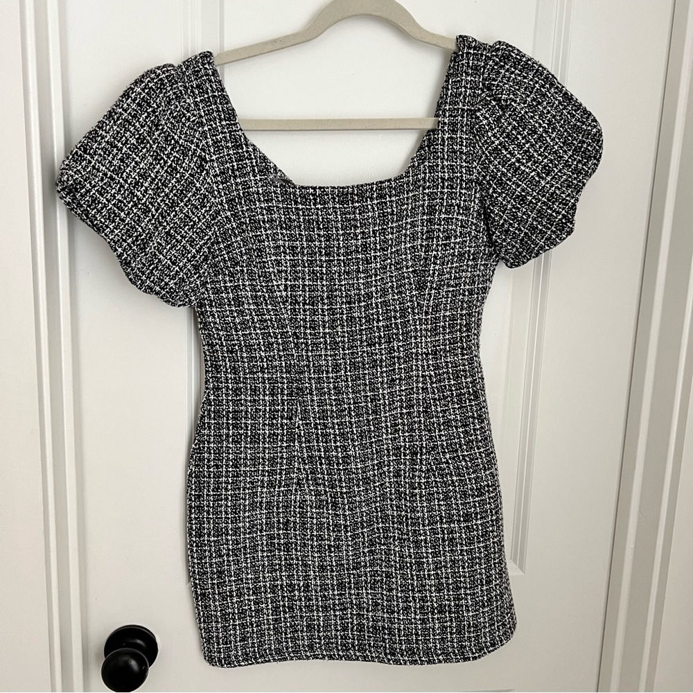 shein black and white tweed dress